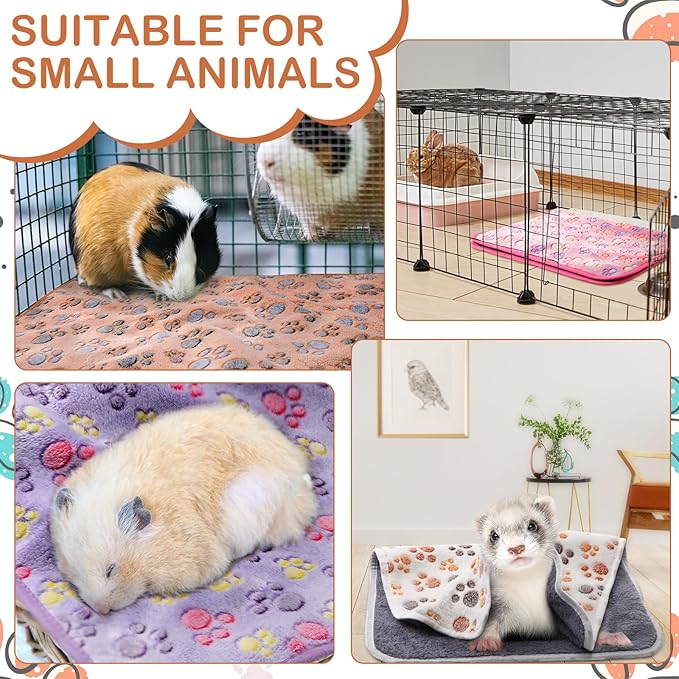 Reginary 4 Pcs Waterproof Guinea Pig Blankets Washable Small Animal Fleece Bedding Absorbent Guinea Pig Cage Liners Reusable Pet Pee Pad Sleep Mat for Hamster Ferret