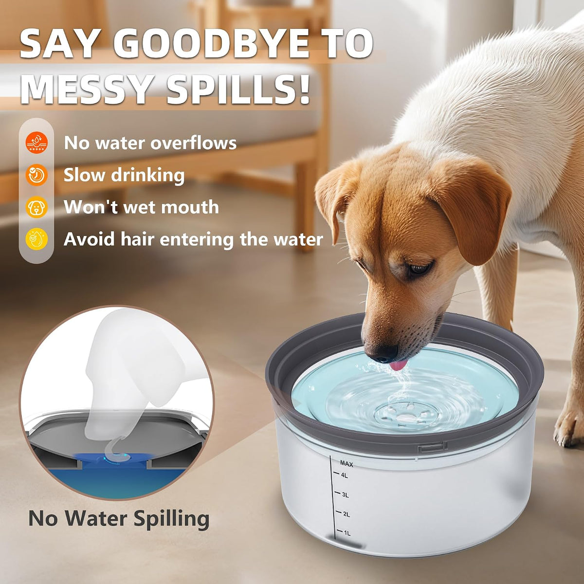 1.2Gal No Spill Dog Water Bowl with Slow Drinking Feeder – Essentials for Dogs - C-Gray - image 3