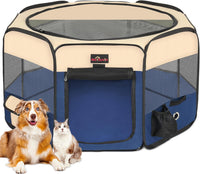 Aivituvin Dog Playpen, Foldable Pet Play Pens with Carrying Bag for Cat, Puppies, Rabbits, Portable - XL / BLUE