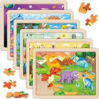 SYNARRY 6-Pack Large Wooden Jigsaw Puzzles for Kids Ages 4-6
