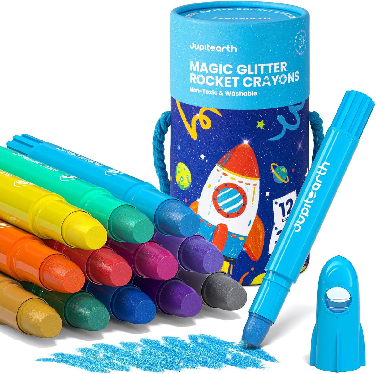 JUPITEARTH 12 Colors Twist Crayons for Toddlers 1-3, Non-Toxic - Glitter 12 Colors
