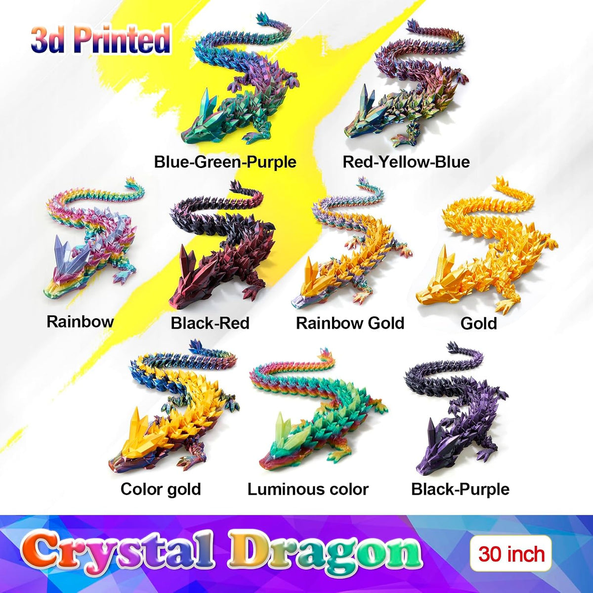 24 inch Large 3D Printed Dragon Glow in the Dark in Halloween – Fun for Kids & Family - Luminous Rainbow / 30 inch - image 4