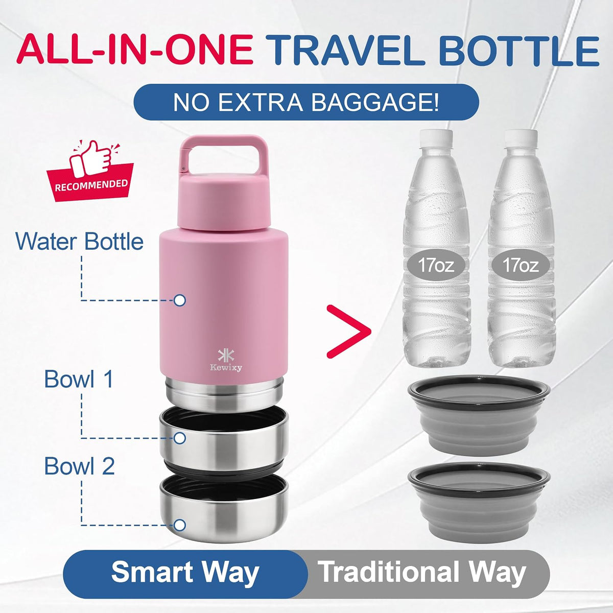 KEWIXY Insulated Dog Travel Water Bottle with Detachable Bowls - Mauve:Dog Mom / 32 Oz - image 3