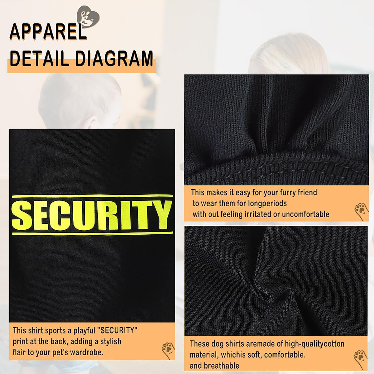 Discover Cozy Cotton Canine Wear: Soft, Lightweight - XL-(22~29lb) | Chest(~22") / Black-Security - image 3