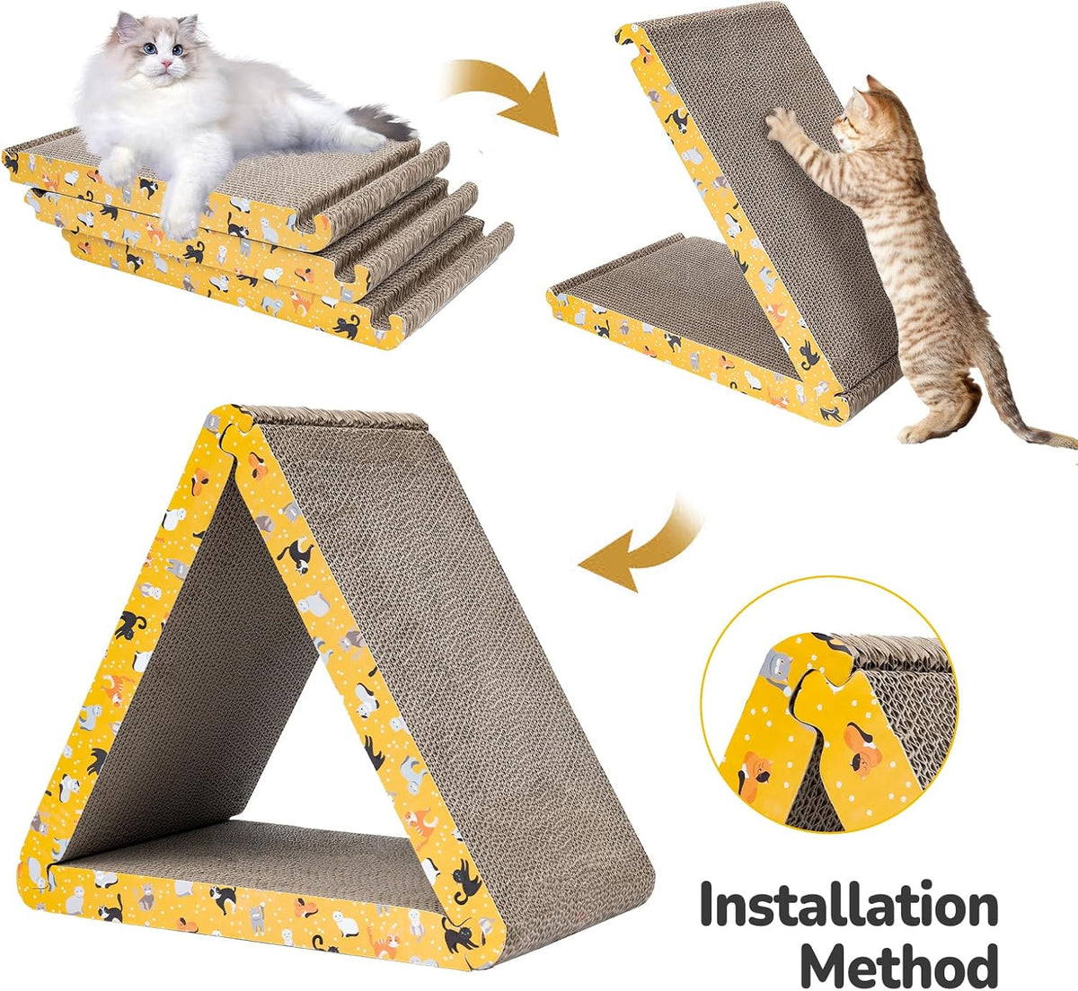 Cat Scratcher Cat Scratching Board, Foldable, Triangle - Orange - image 4