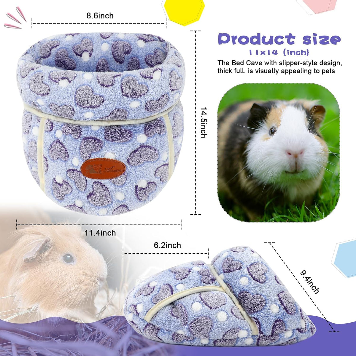 YUEPET Guinea Pig Bed Cuddle Cave, Warm Fleece Hideout - Purple Heart / 1PCS - image 2