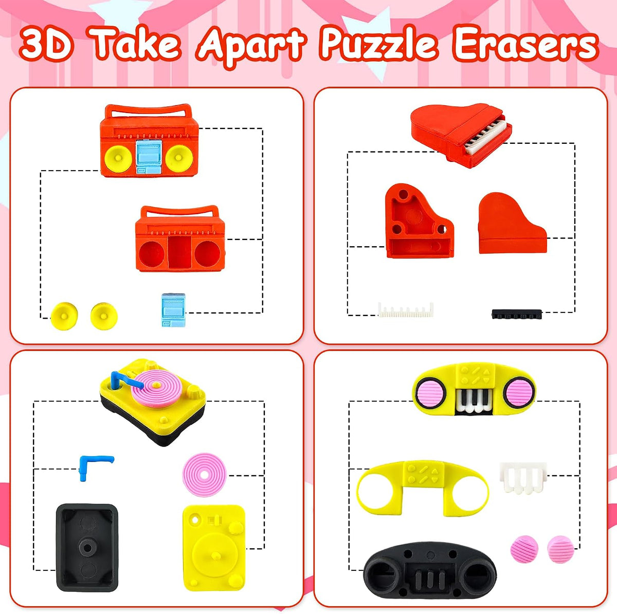 Satomoto musical puzzle erasers shaped like guitars, pianos, violins and gramophones - view 5