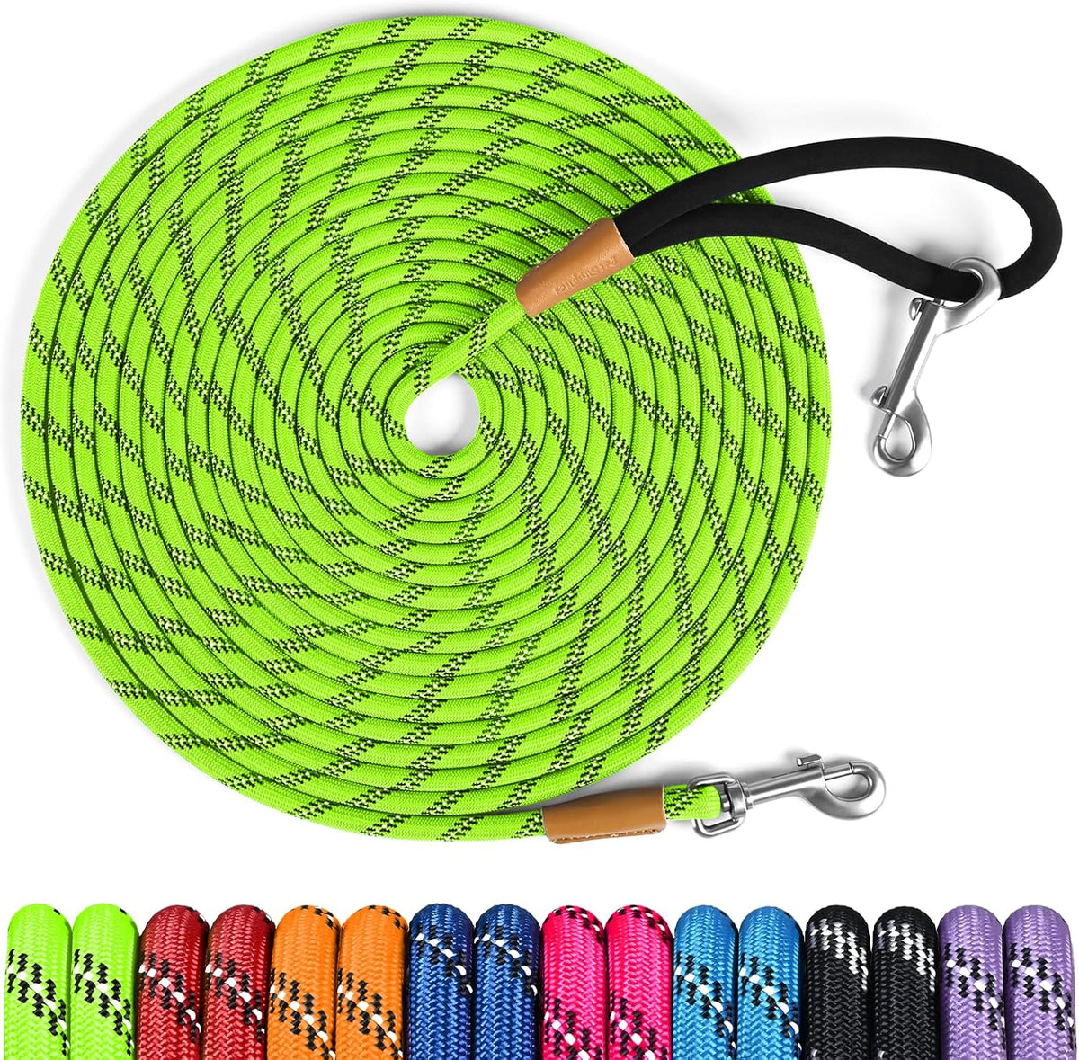 Long Dog Leash Reflective Rope Training Lead 15ft 30ft 50ft Check Cord – Essentials for Dogs - Light Green / 30ft x 3/8inch