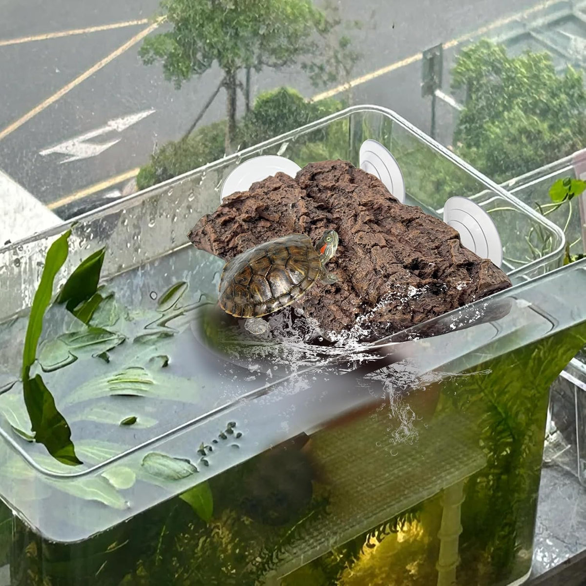 Turtle Basking Platform,Resin Bearded Dragon Basking Platform Reptile Habitat Cave Climbing Ramp - Platform / Brown - image 2