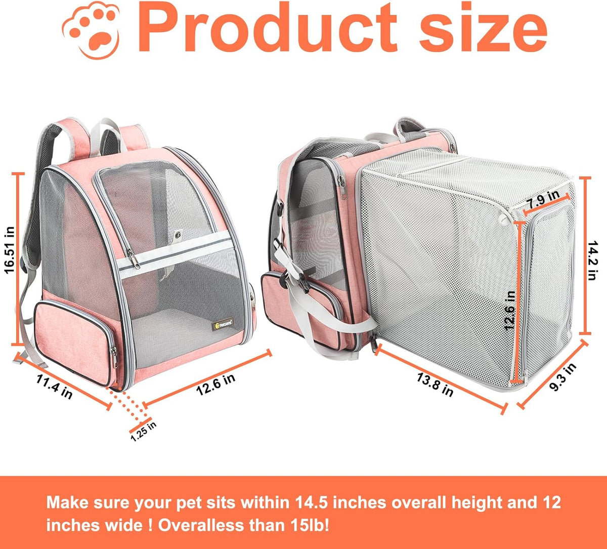 Texsens Innovative Traveler Bubble Backpack Pet Carriers for Cats - Expandable-Pink - image 2