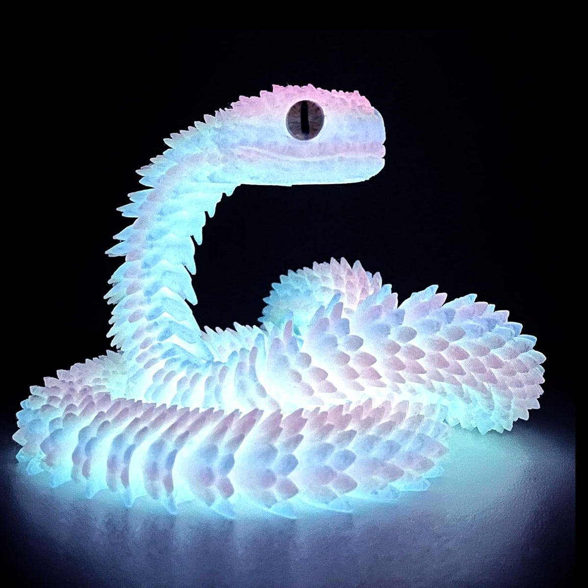 24in 3D Printed Snake Toys, Flexible 3D Printed Animal - Night Light Rainbow / 24in