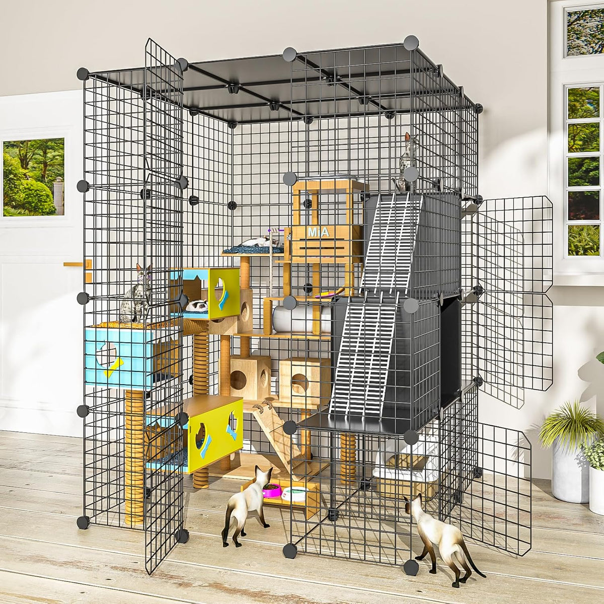 Cat Large Enclosure, DIY Catio Ideal for 1-3 Cats - 41.0"L x 41.0"W x 55.0"H