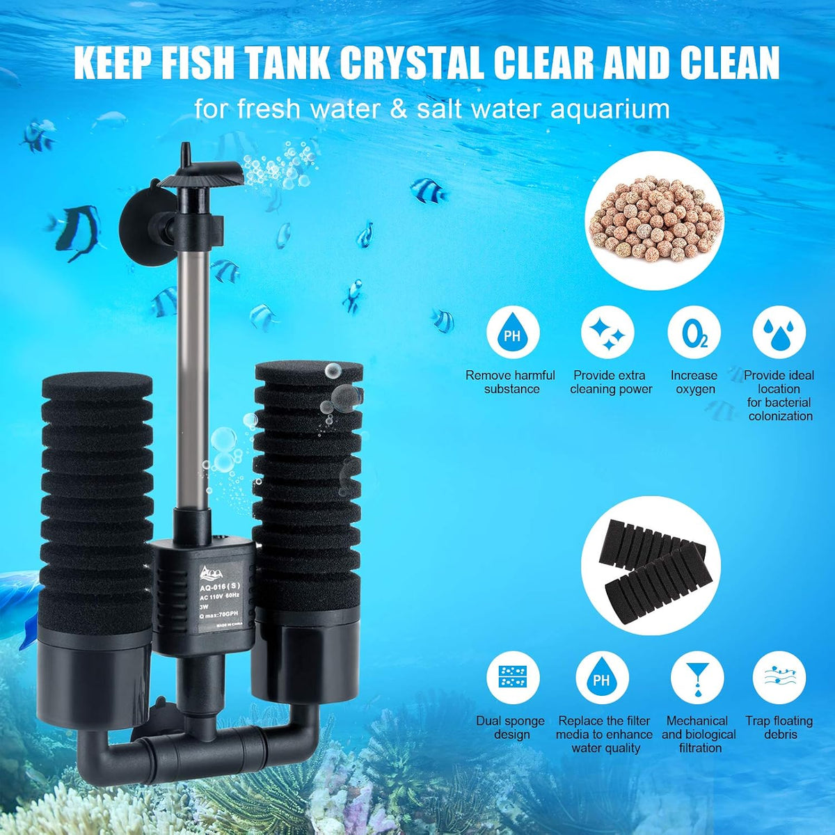 AQQA Aquarium Sponge Water Filter - Small - image 2