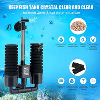 AQQA Aquarium Sponge Filter, Power Driven Double Biochemical Water Filter, Quiet Submersible Foam Filter with 2 Extra Sponges, 1 Bag of Filtered Ceramic Balls for Fresh and Salt Water Fish Tank (S)