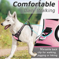 Eagloo Dog Harness for Large Dogs, No Pull Service Vest with Reflective Strips and Control Handle, Adjustable and Comfortable for Walking, No Choke Pet Harness with 2 Metal Rings, Pink, L