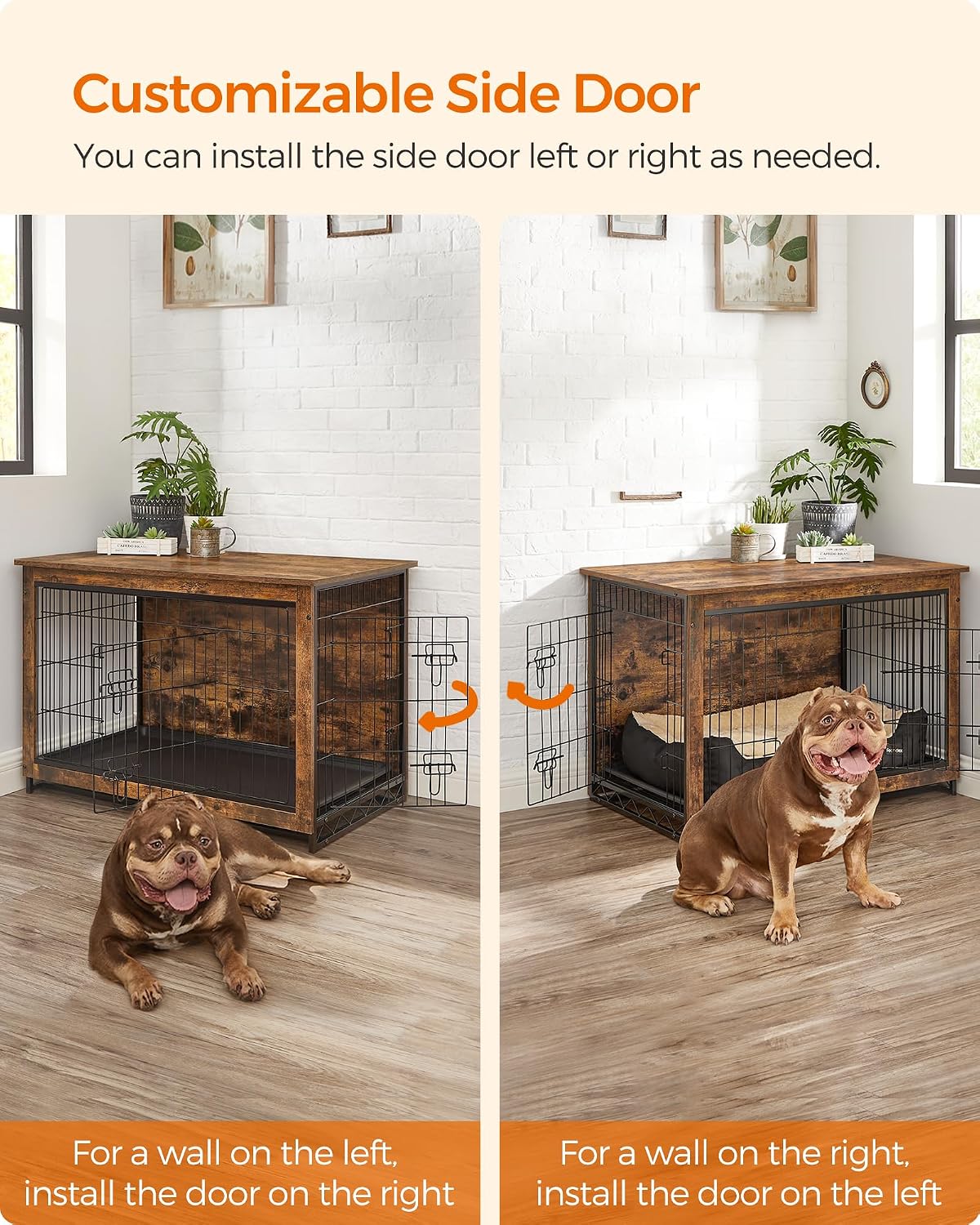 Feandrea 27.2" Dog Crate Furniture - Rustic Brown / 38.6"L x 25.6"W x 26.8"H - image 4