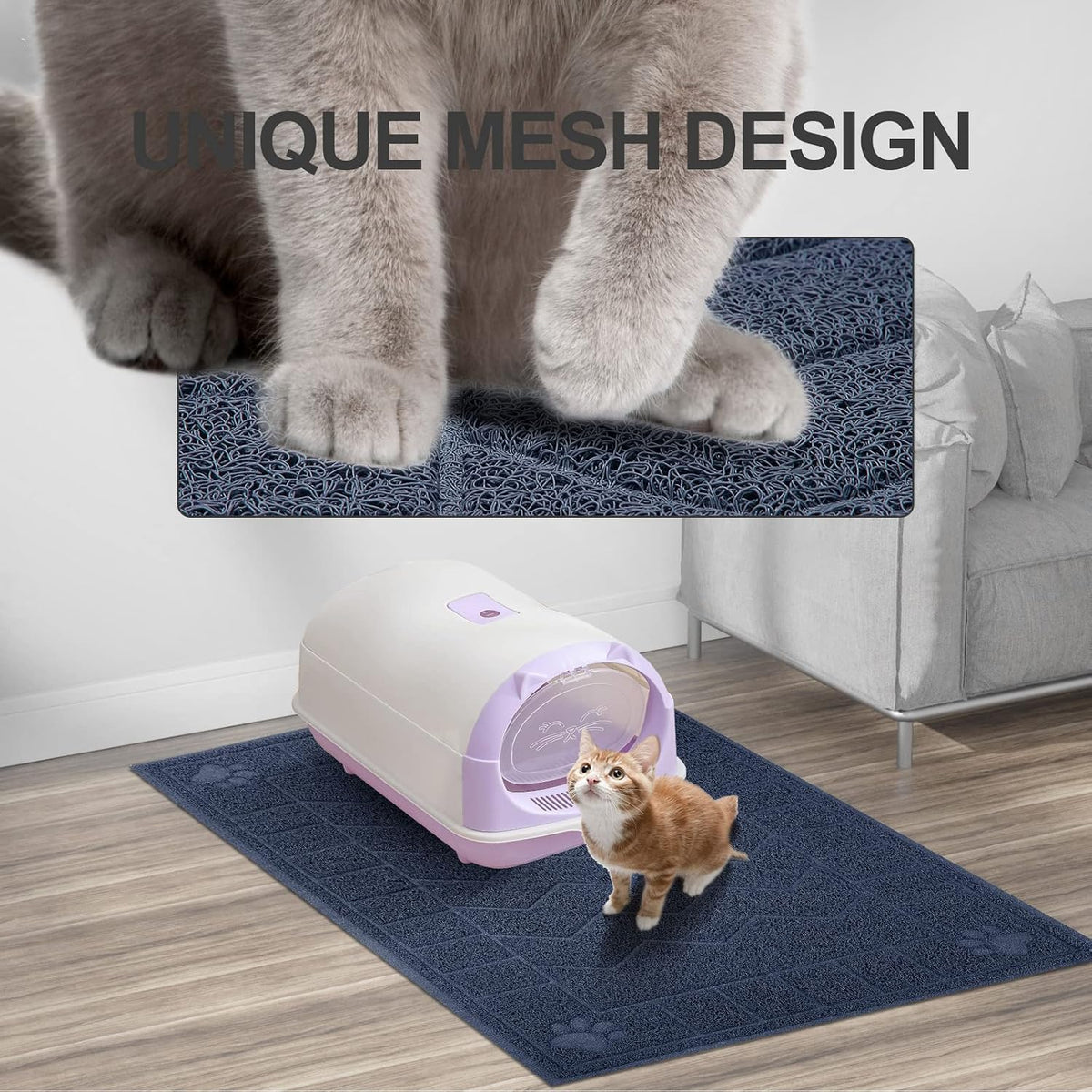 Cat Litter Box Mat, 47" x 35" Large Waterproof Litter Trapping Mat – Daily Care for Cats - Blue / 2X-Large（47" x 35") - image 4