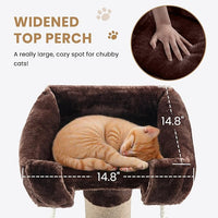SHA CERLIN 55 Inches Cat Tree Tower with Leaves/Cozy Perches with Scratching Post for Indoor Kittens and Adults Cats/Sisal Rope and Simulated Lawn with Wide Base/Brown & Green