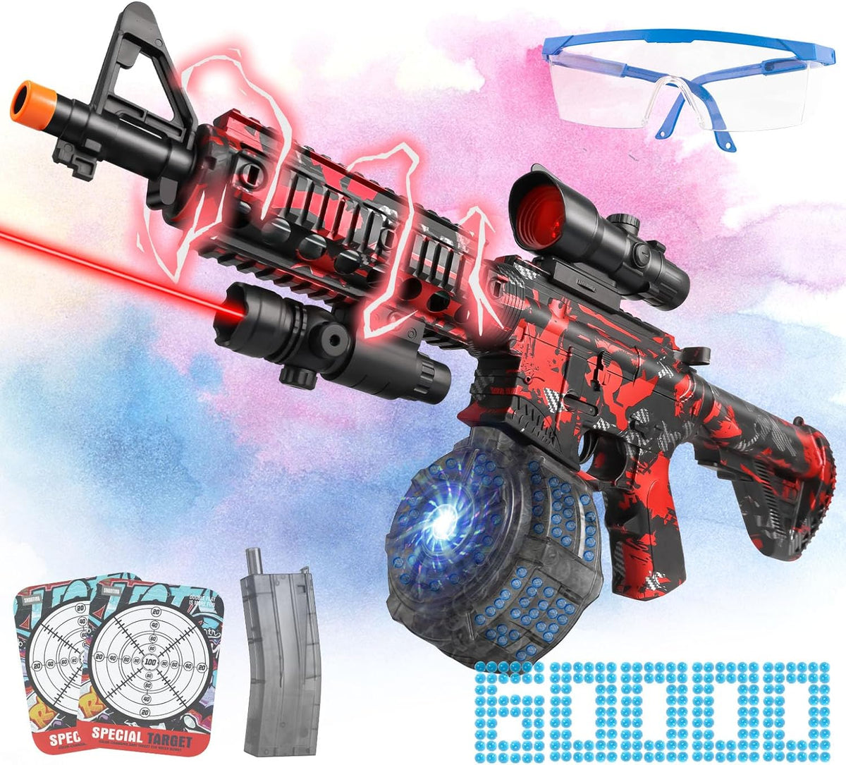 Large Electric Gel Splat Blaster, Automatic and Manual with 60 - Red