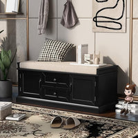 Storage Bench with 2 Drawers and 2 Cabinets, Pine Wood Shoe Bench with Removable Cushion for Living Room, Entryway 42.5" L x 15.9" W x 17.5" H (Black)
