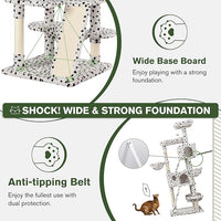 MUTICOR 66 Inches Multi-Level Large Cat Tree Tower for Indoor Big Feline/Cozy Plush Perches/Condo/Sisal Scratching Posts/Hammock and Baskets/Activity Center Play House/Wide Base/White & Black Spot