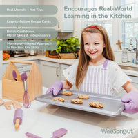 WeeSprout kids baking set in green with apron, oven mitts, rolling pin and cookie cutters - view 15