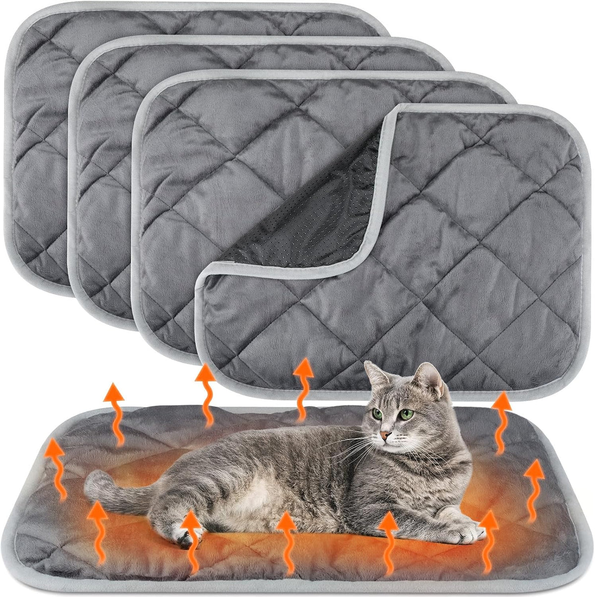 4 Pack Self Heating Cat Pad Self Warming Dog Mat - 18 x 24 Inch / Gray