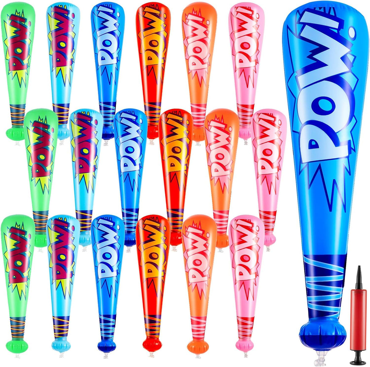 WILLBOND 18 pack 17 inch inflatable baseball bats in red, pink, blue and light blue with pump - view 2