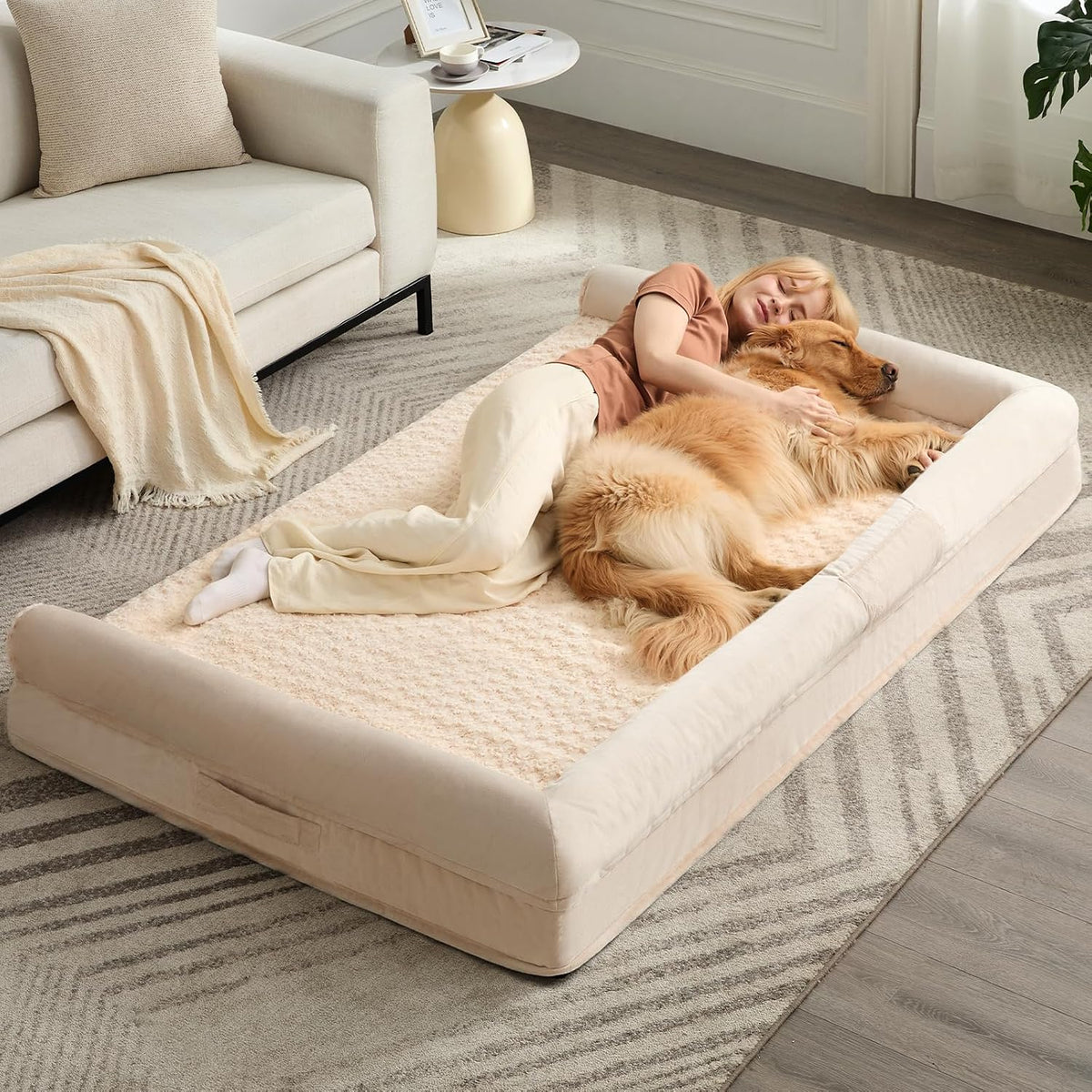 Orthopedic Washable Large Dog Bed for Senior Dog Comfy Sleep – Essentials for Dogs - 71"l x 46"w x 7"th / Beige