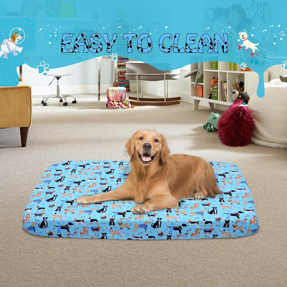 Dog Bed Covers Replacement Washable Elastic Edged 36" x 27" x 6" – Essentials for Dogs - Blue / 36.0"L x 27.0"W x 6.0"Th - image 4