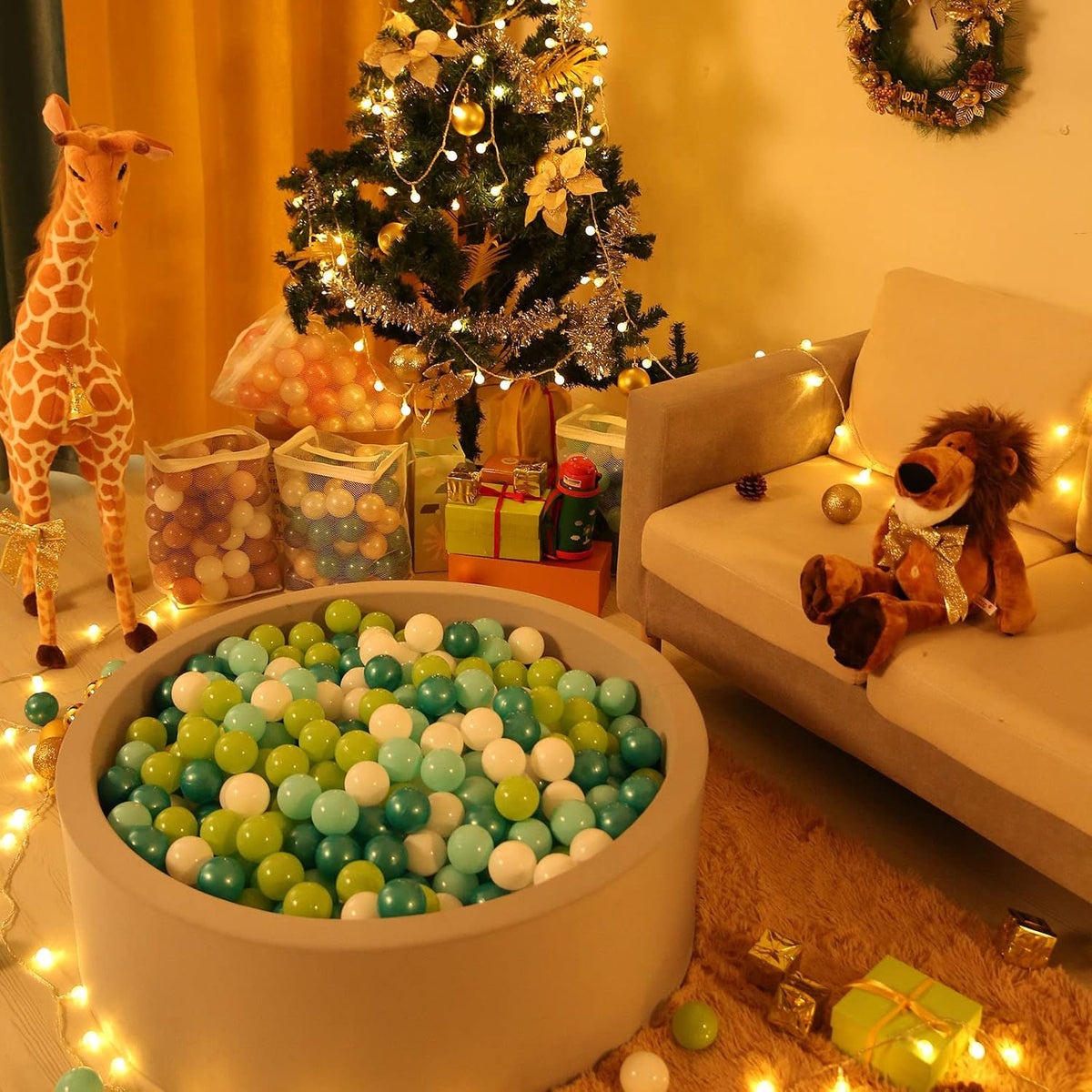 Realhaha Ball Pit Balls Baby Plastic Playpen Playball 2.15″ - Green White / 50 balls - image 3