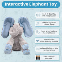 Dimple Kaia Peek-A-Boo Elephant, Interactive Singing Plush Toy - Blue Elephant With Batteries - image 3
