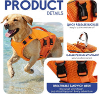 ASENKU Dog Life Jacket, High Floatation Dog Swimming Vest with Rescue Handles for Small Medium - Small / Orange - image 2