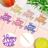 24 PCS Happy Birthday Cupcake Toppers Glitter Picks for Celebrating - Multi 6 Colors-2 - image 3