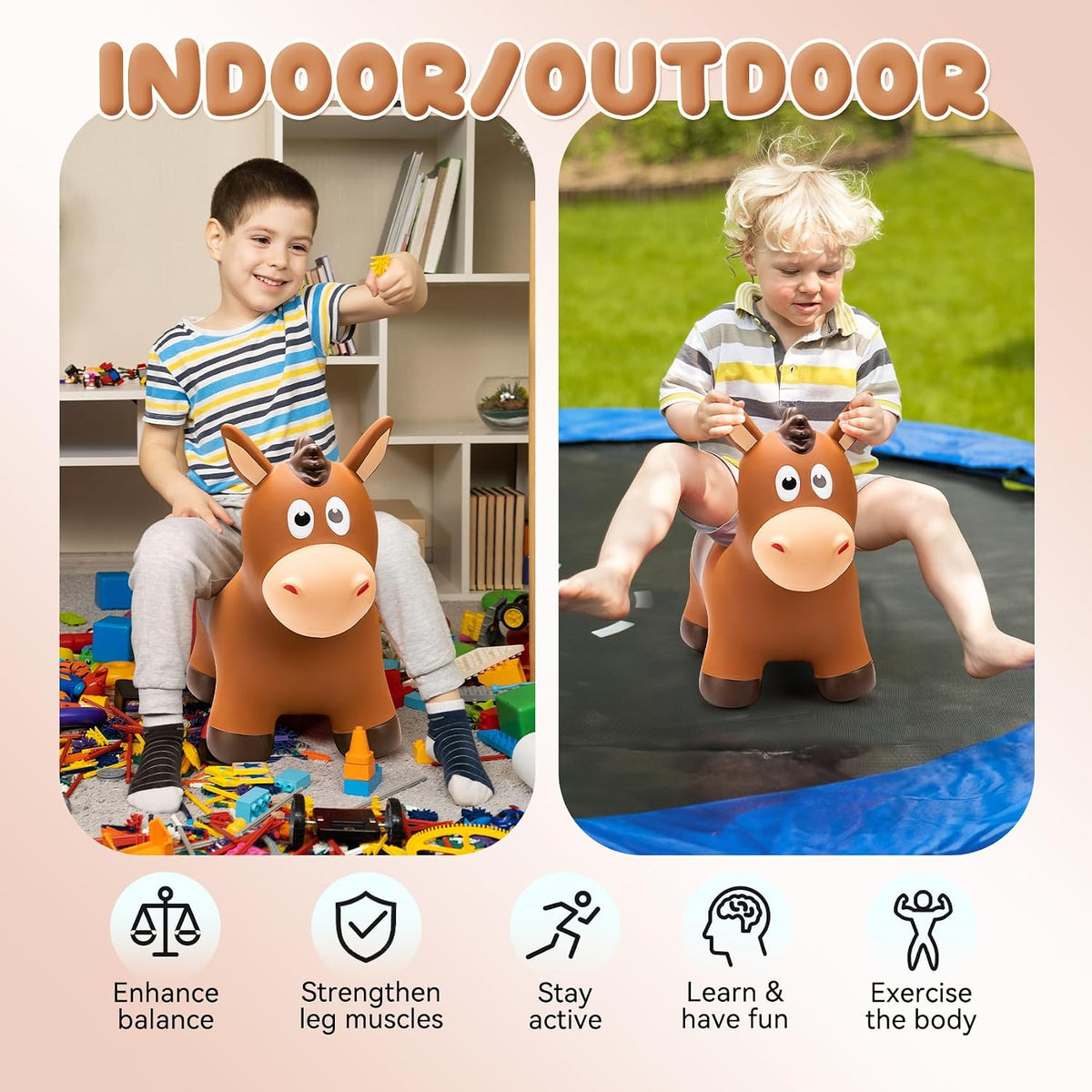 VangeBow Bouncy Horse Animal Hopper Toy for Toddlers 1-5 – Fun for Kids & Family - Brown Saddle Horse - image 4