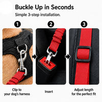 Dog Seat Belt 2Pcs, Retractable Pet Car Harness - Red - image 3