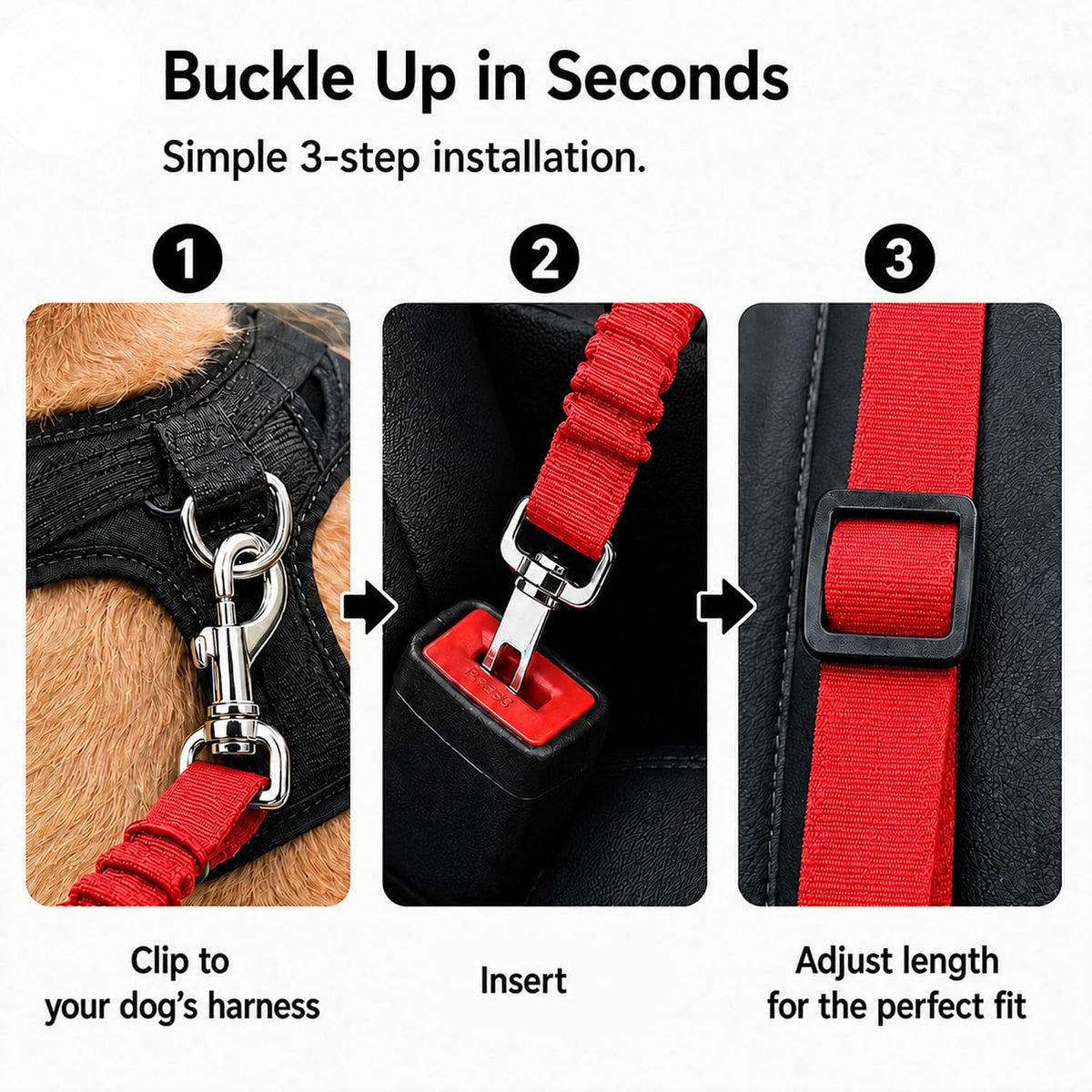 Dog Seat Belt 2Pcs, Retractable Pet Car Harness - Red - image 3