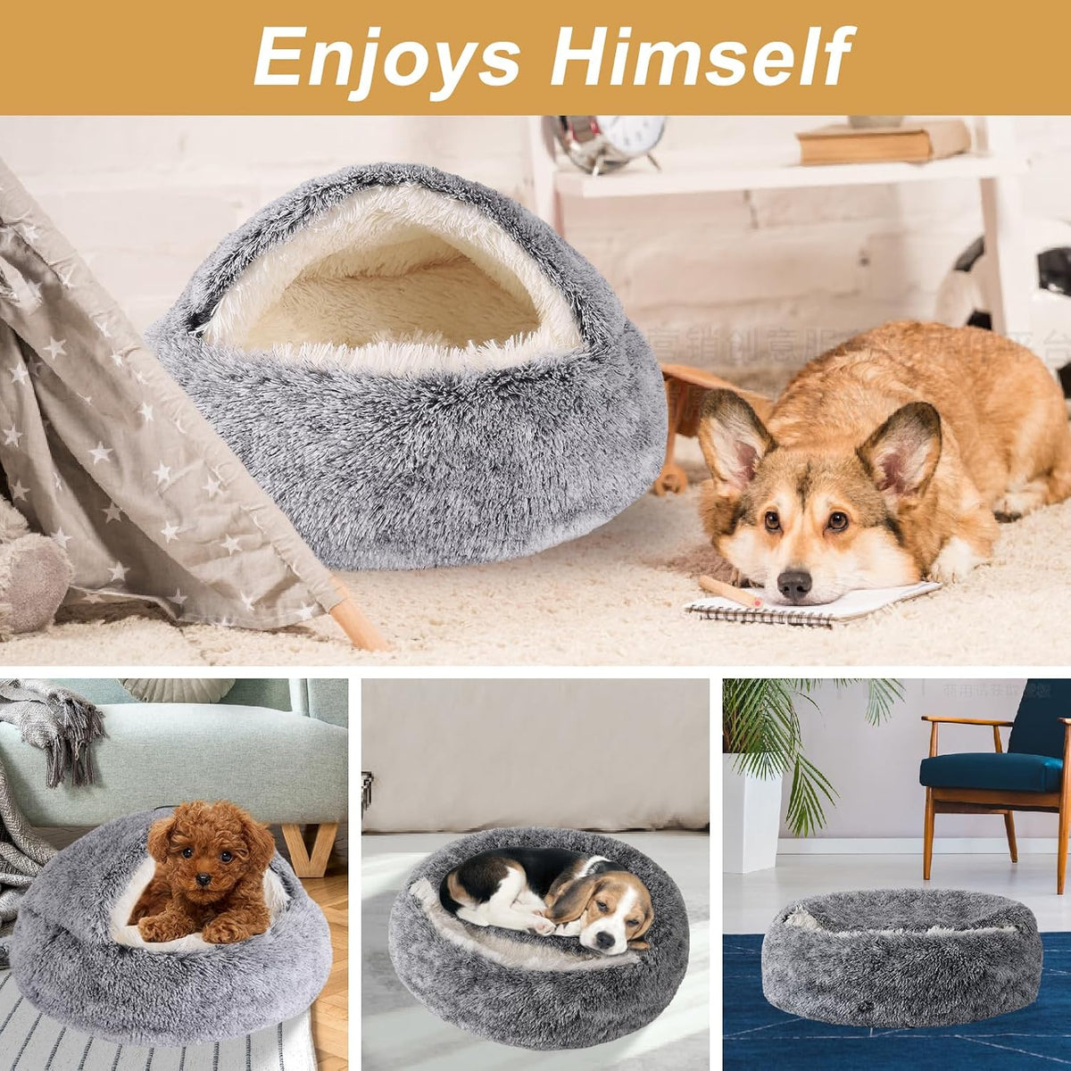 Cat Bed Cave, Cat Beds for Indoor Cats, Washable Hooded Cat Beds - 24.0"L x 24.0"W x 14.0"Th / Grey - image 4