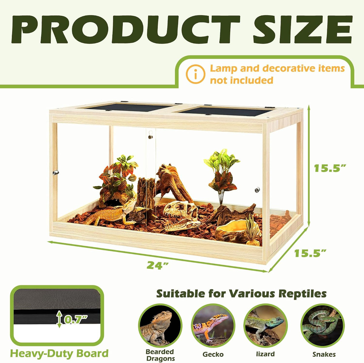 PROLEE 82 Gallon Bearded Dragon Tank - Oak / 31 Gallon (24x15.5x15.5 Inch) - image 2