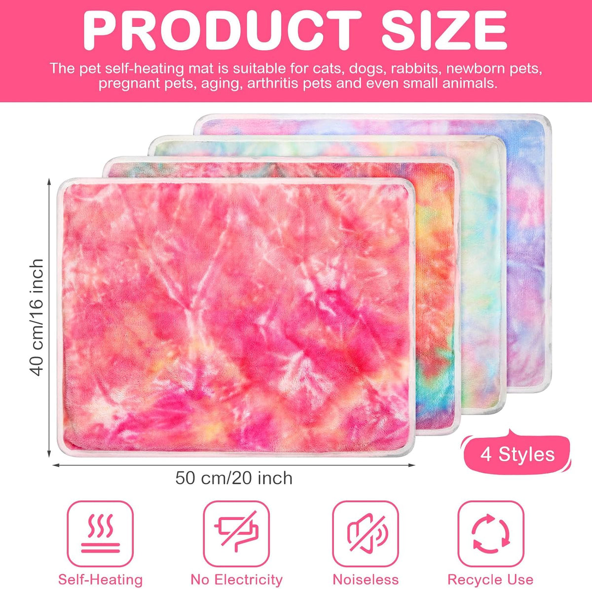 4 Pack Self Heating Cat Pad Self Warming Dog Mat, Heart - Tie Dye / 16 x 20 Inches - image 4