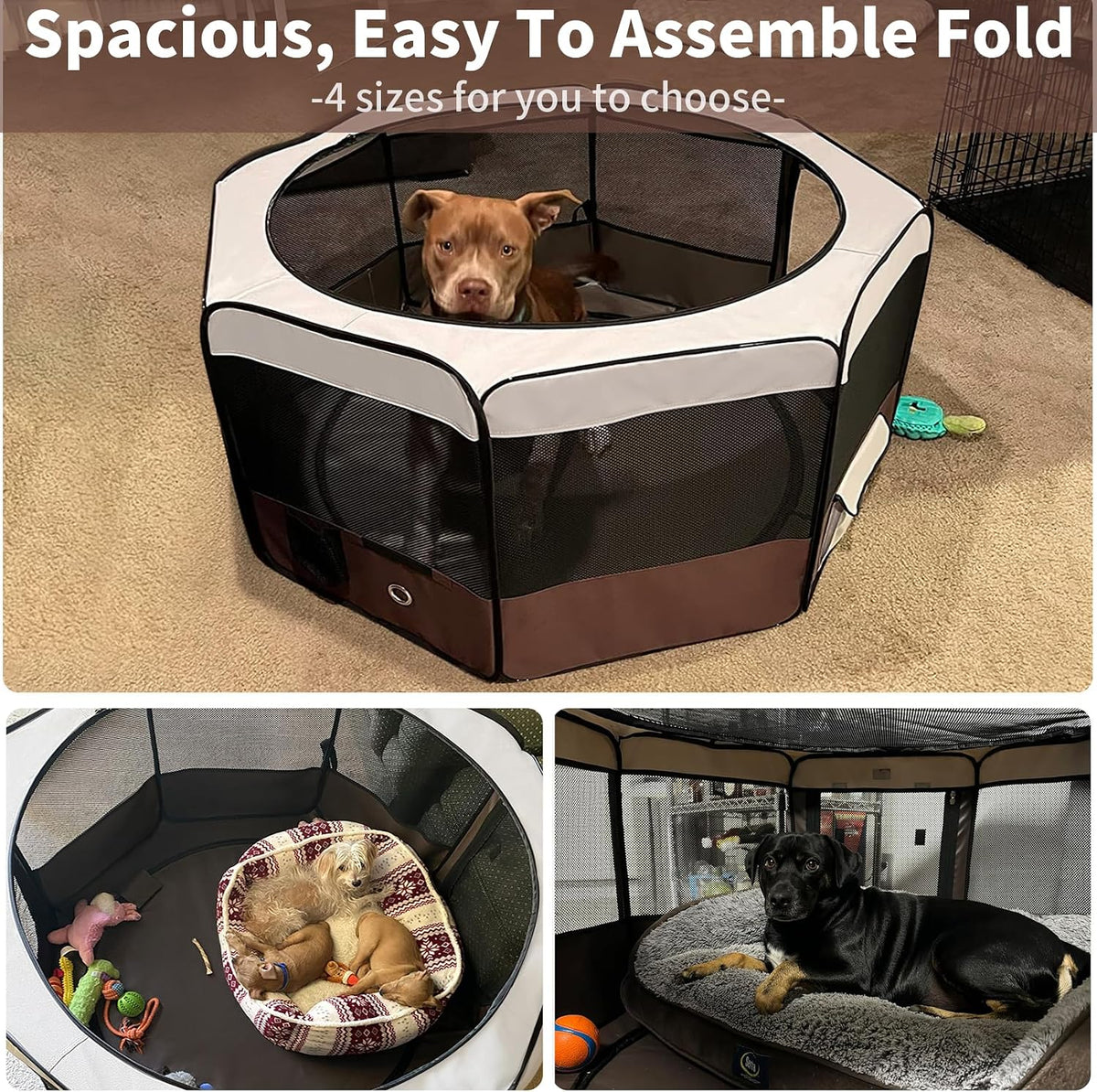 Dog Playpen Portable Pet Play Pens for Small Dog/Cat/Rabbit/Chicks - Brown / 8 / Small (28"x28"x14") - image 4
