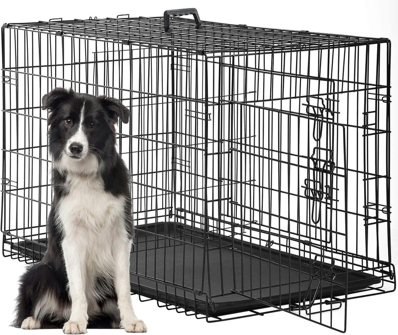 FDW, 48" Foldable Metal Dog Crate, Cage for XL Dogs - Black / 48 Inch Double Door