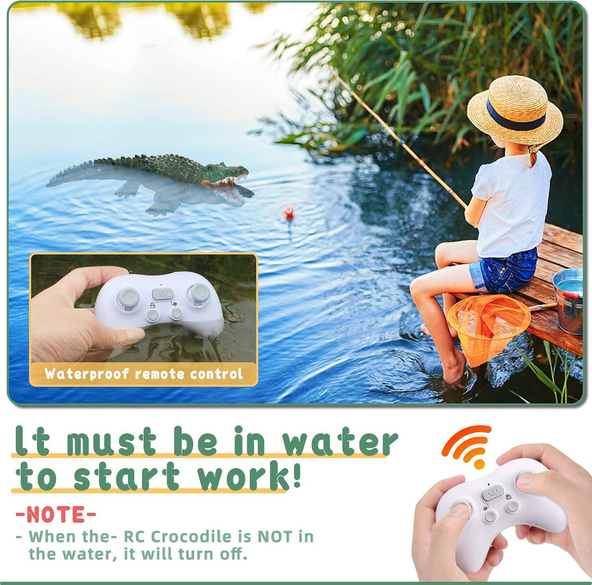 GearRoot remote control crocodile boat toy with glowing eyes swimming in a pool - view 6