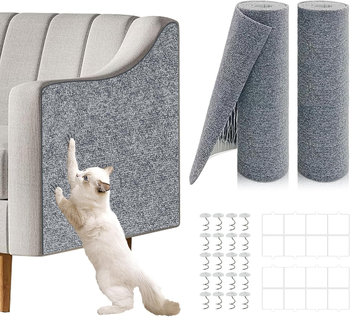 2 Pcs Self-Adhesive Cat Scratch Mat - Light Grey