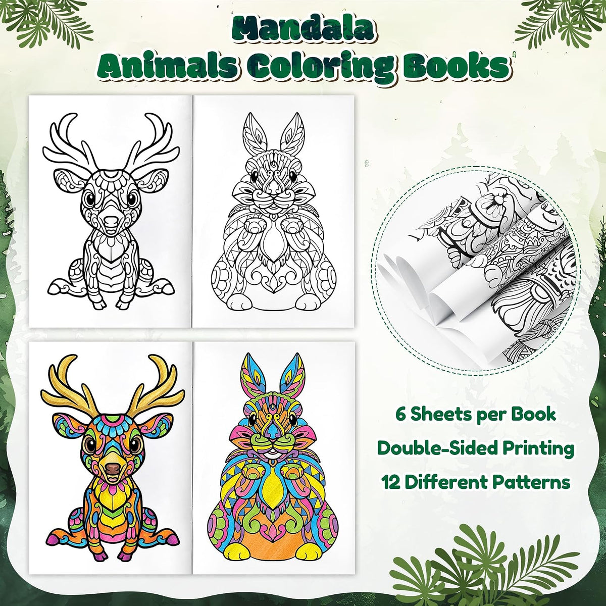 24Pcs Bible Coloring Books Religious Theme DIY Color-in Pages – Fun for Kids & Family - Q-animals Mandala - image 3