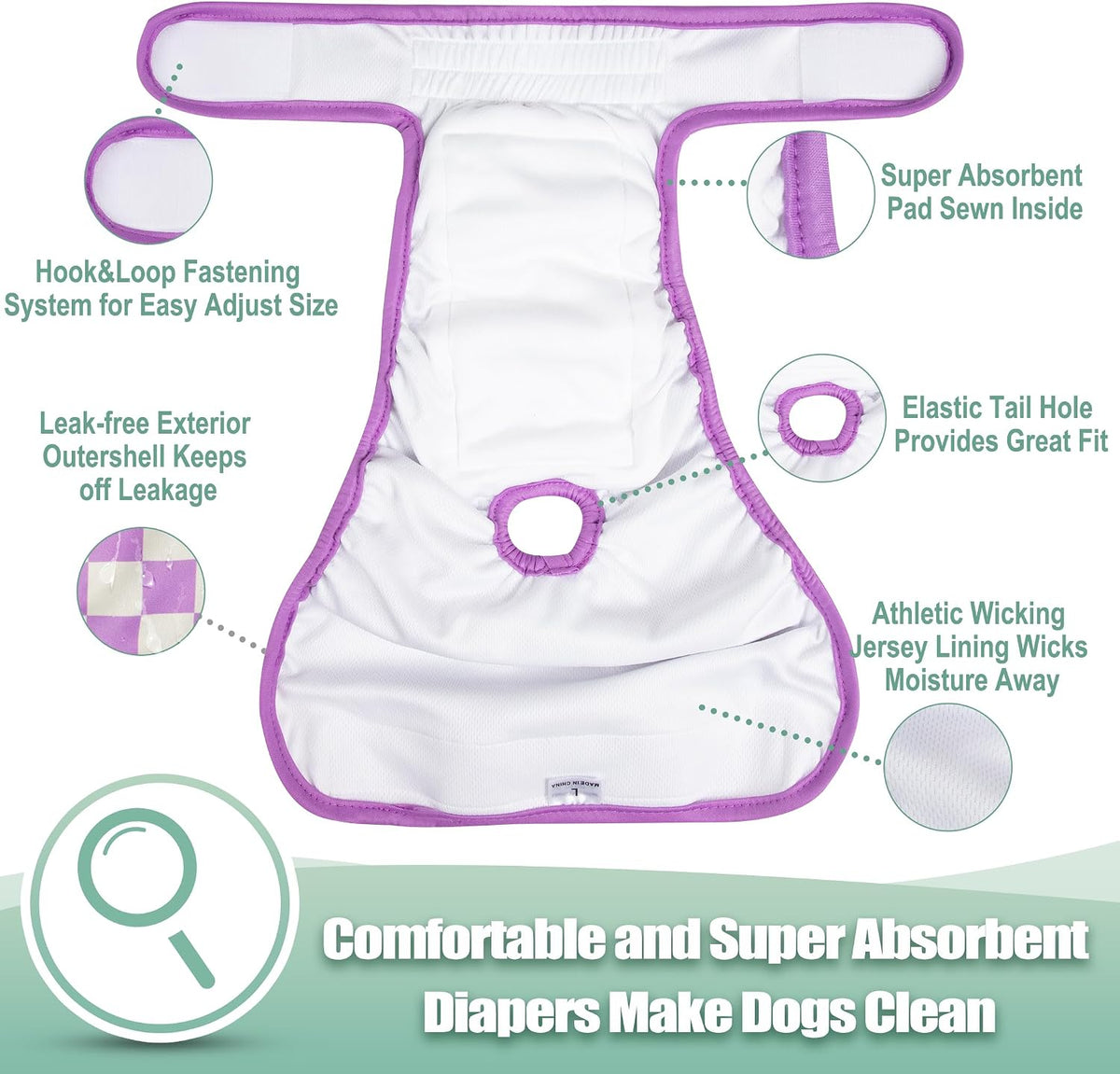 wegreeco Washable Reusable Premium Female Dog Diapers - X-Large / Checkerboard Red, Purple, Coffee - image 4