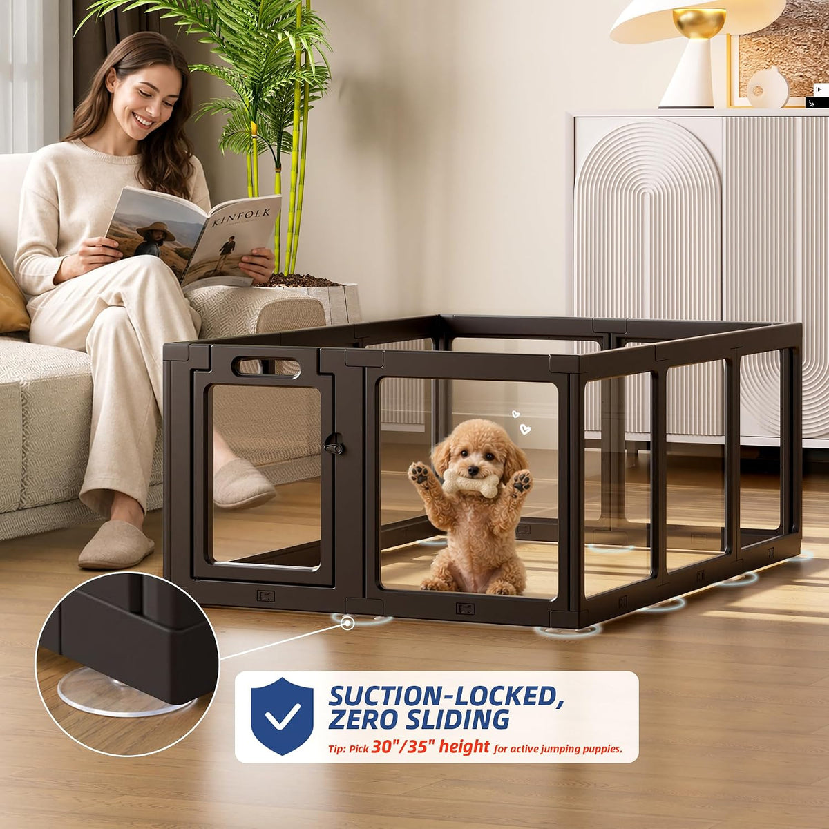 Clear Acrylic Dog Playpen Indoor Pet Pen, 24" H, 10 Panels - Black / 10 / 24"H - image 4