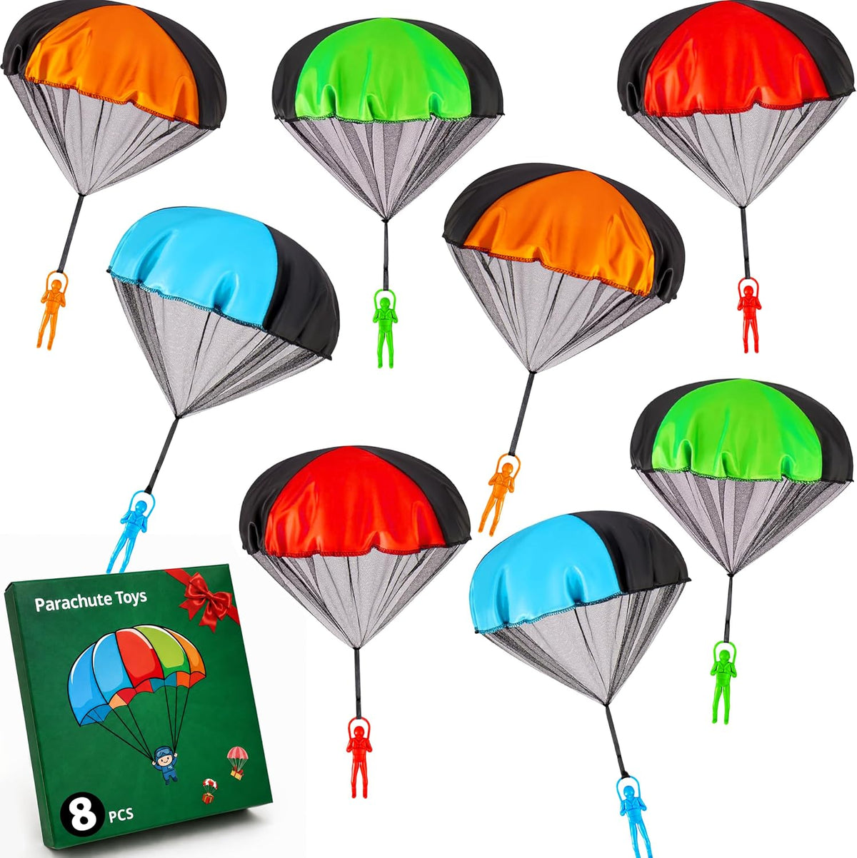 Yeeeasy Tangle-Free Parachute Toys for Kids Outdoor Flying Game - Standard 8Pcs