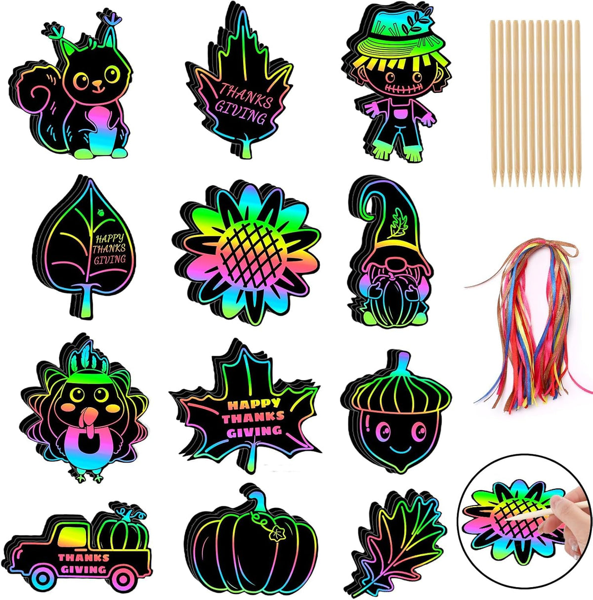 JULMELON 36 PCS Butterfly Scratch Cards, Rainbow Scratch Paper – Fun for Kids & Family - Thanksgiving Crafts