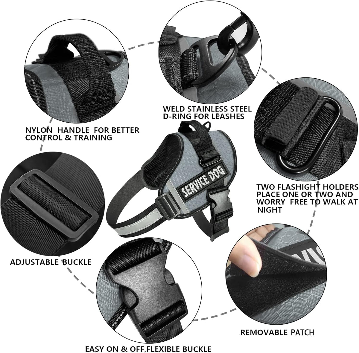 JSXD Dog Harness,No-Pull Service Dog Harness with Handle Adjustable Outdoor Pet Dog Vest 3M - XXL / Grey - image 2